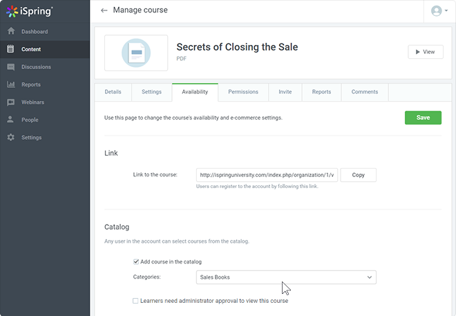 Manage courses in iSpring Learn