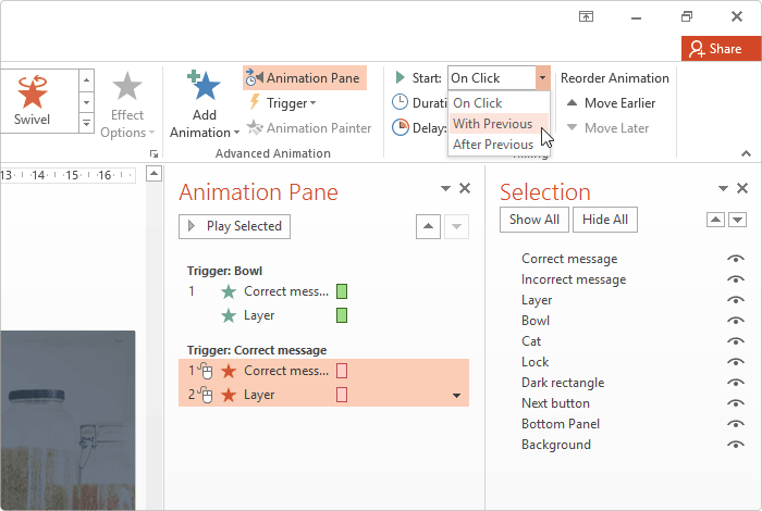 Setting animations to start with previous