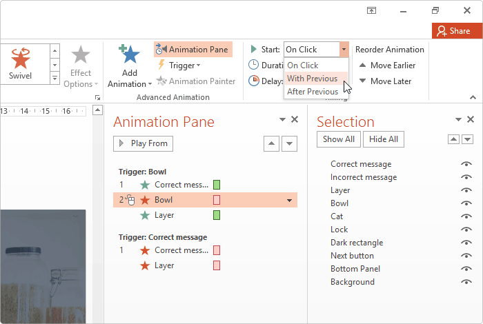 Setting an animation to start with previous