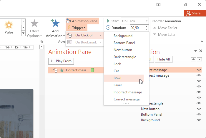 Adding a trigger in PowerPoint