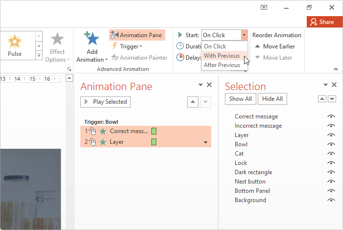 Setting animations in PowerPoint