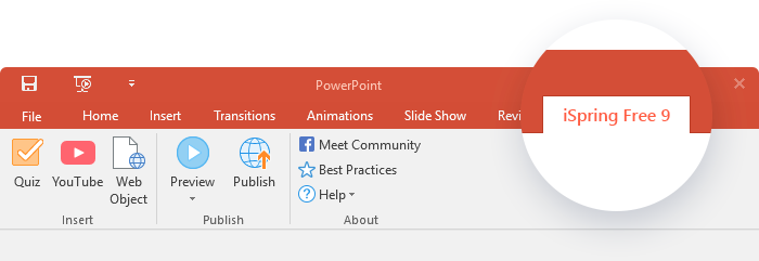 The iSpring Free tab in PPT