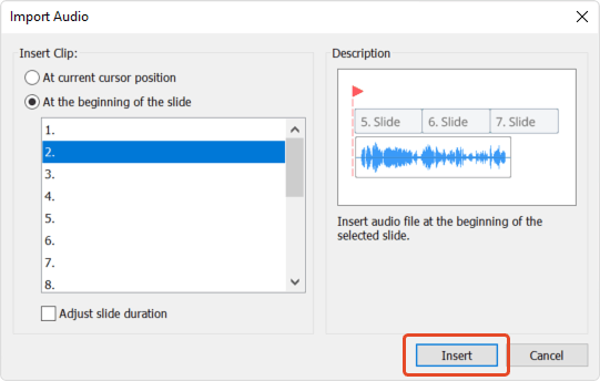 Clicking Insert