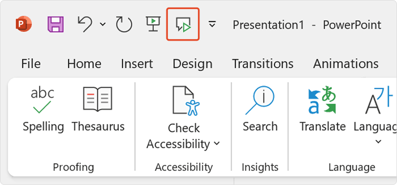 Using the Speak command in the desktop version of PowerPoint