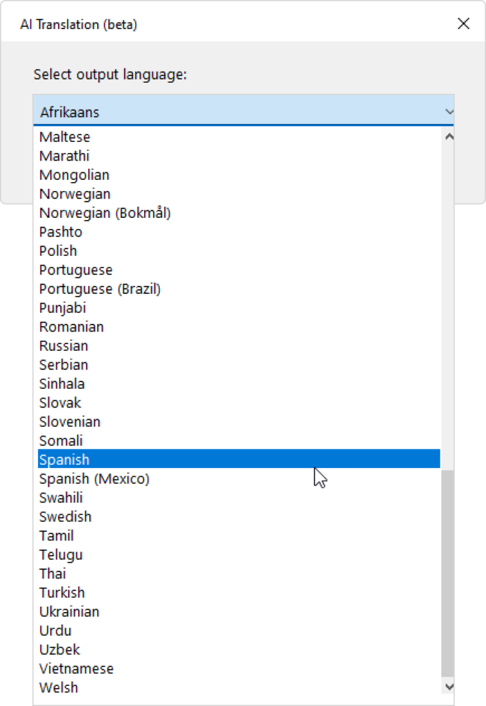 Select the output language