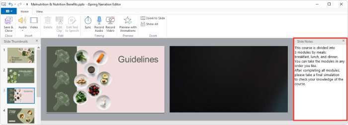 Slide Notes in iSpring Suite Narration Editor