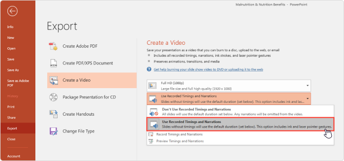 Use Recorded Timings and Narrations