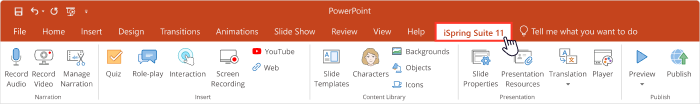 iSpring Suite tab in PowerPoint