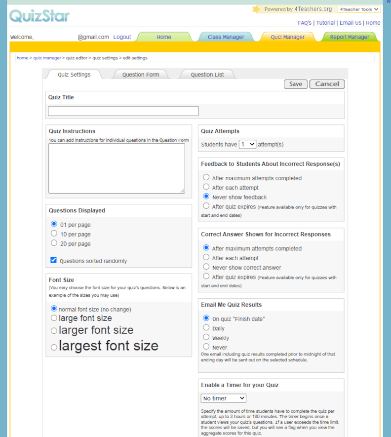 QuizStar interface