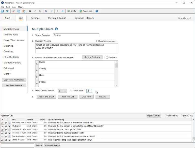 Respondus interface