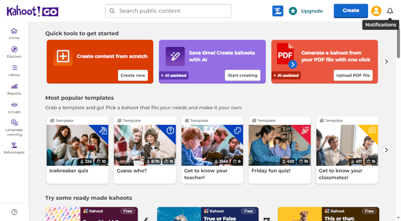 Kahoot homepage