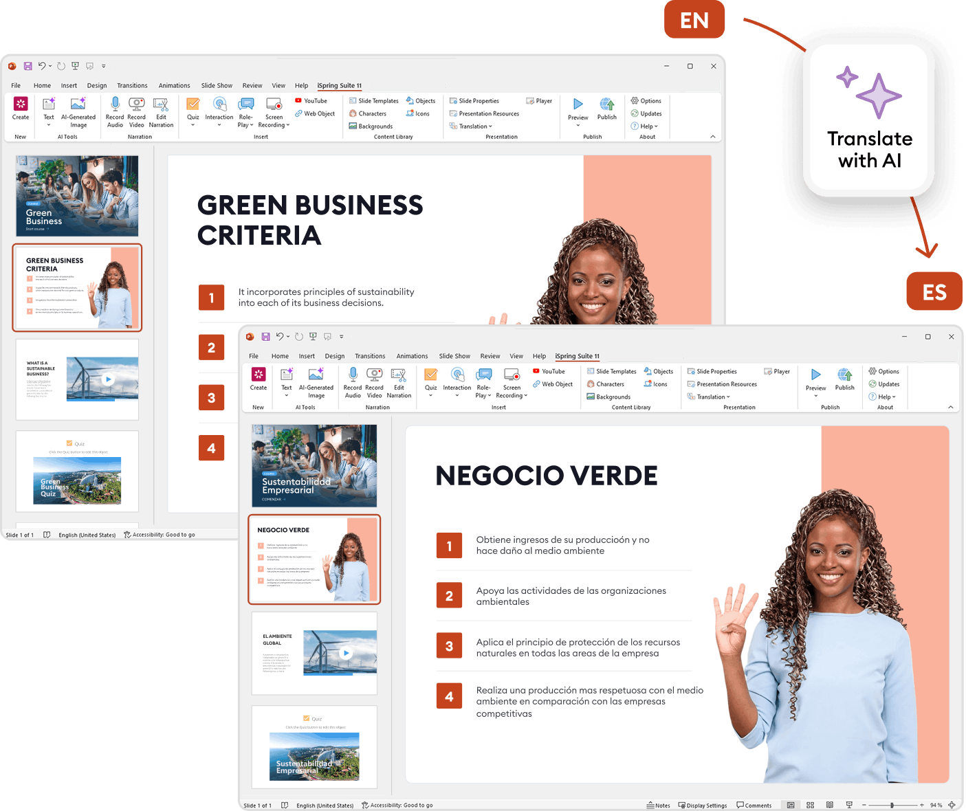 An example of a translated eLearning course