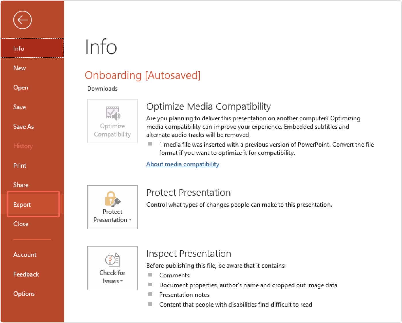 Exporting PowerPoint as a video