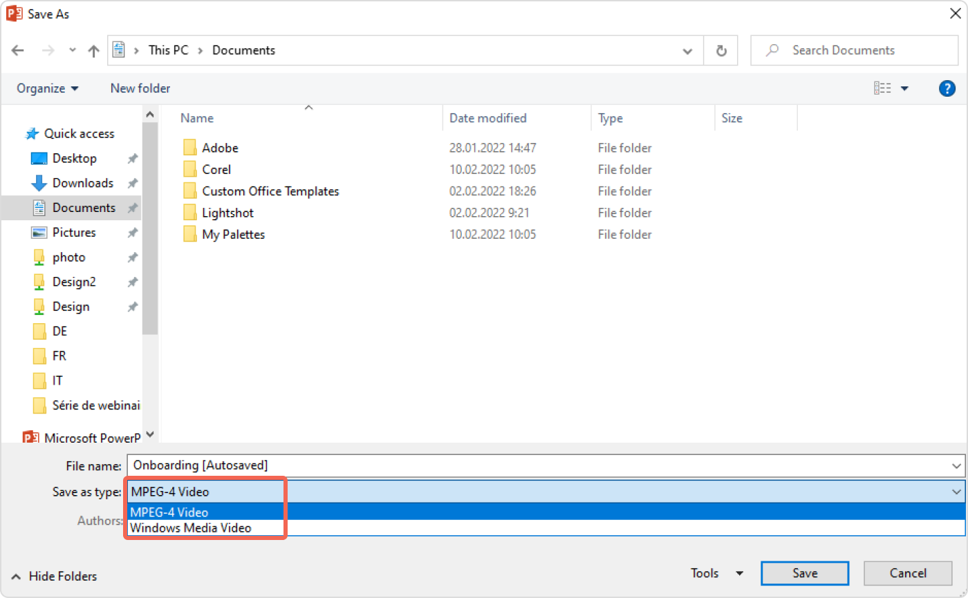 Saving a PowerPoint presentation as a video