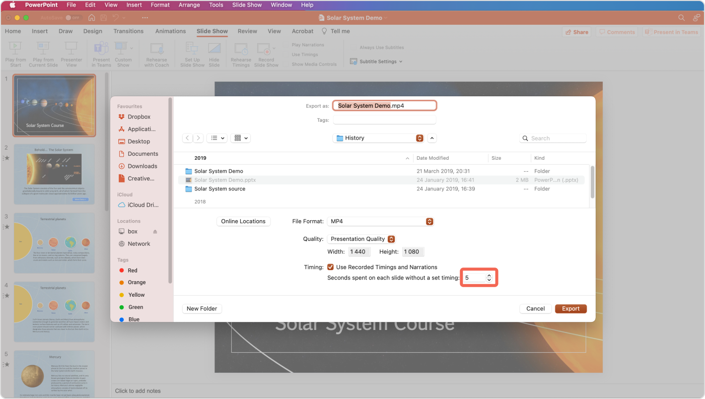 Setting slide duration on Mac