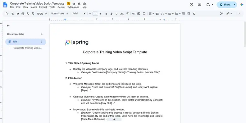 iSpring video tutorial example script
