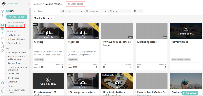 LearnWorlds training video software