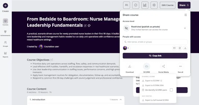 Coursebox interface example