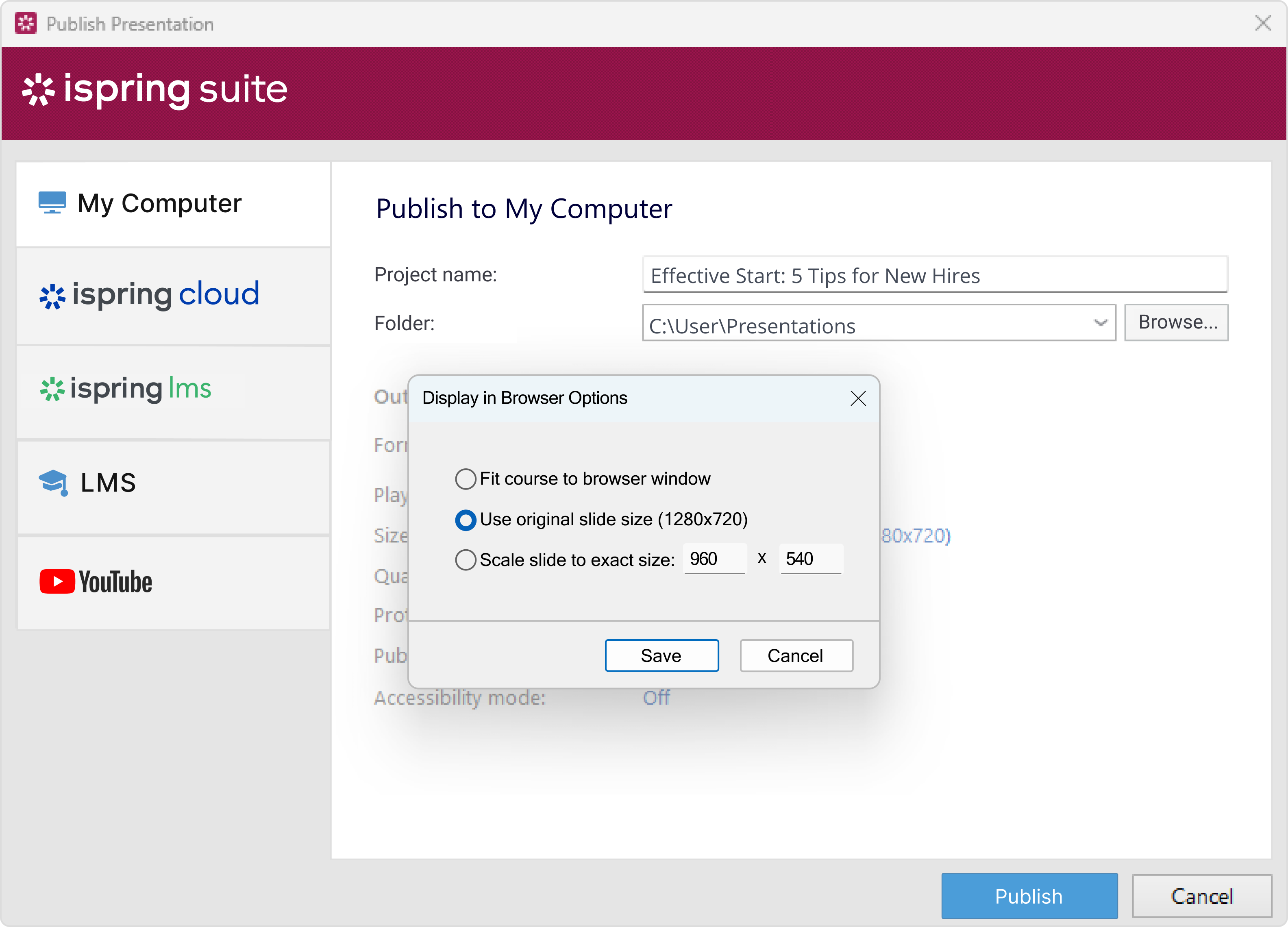 iSpring Suite display options