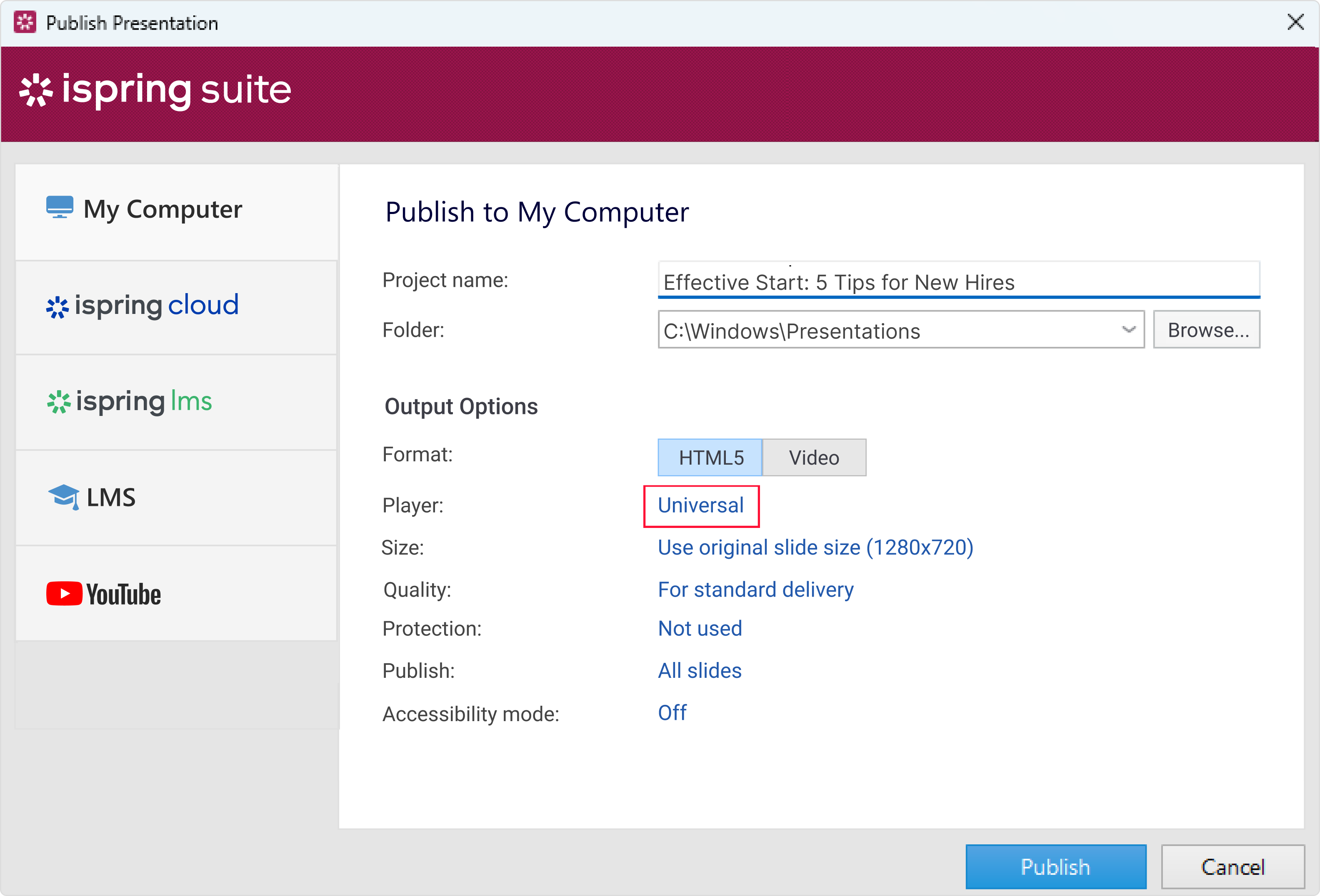Universal (Full) player in iSpring Suite