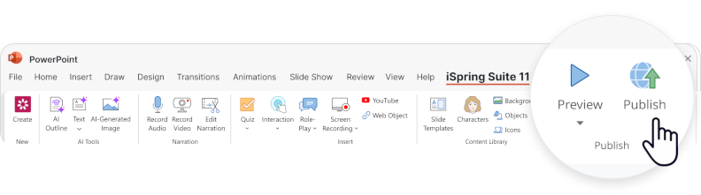 Publishing option in iSpring Suite