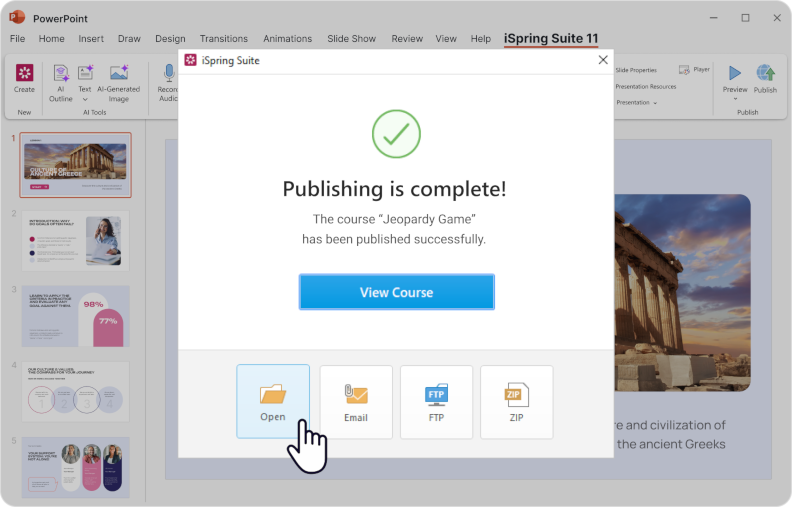 Open button to access the folder with the Zip file