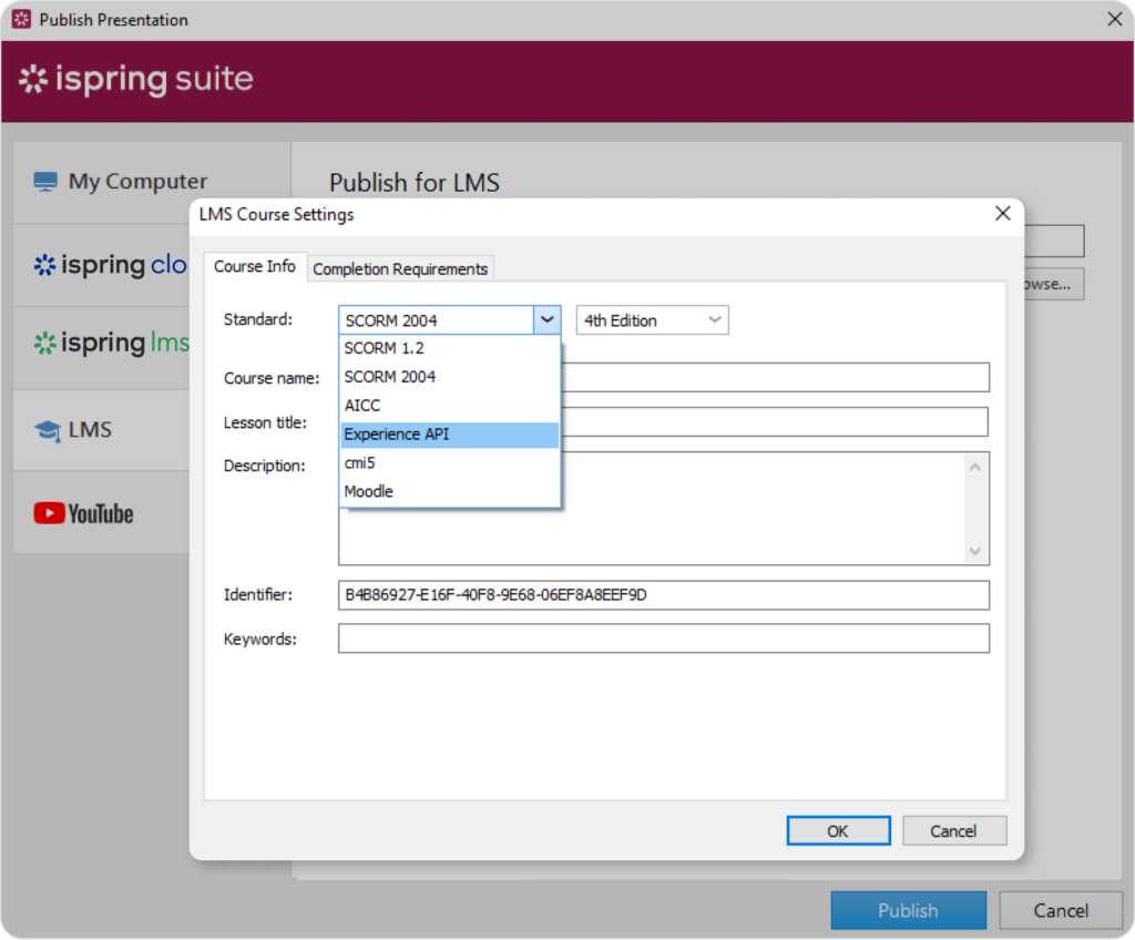 Publishing a PowerPoint course to an LMS in Experience API format with iSpring Suite