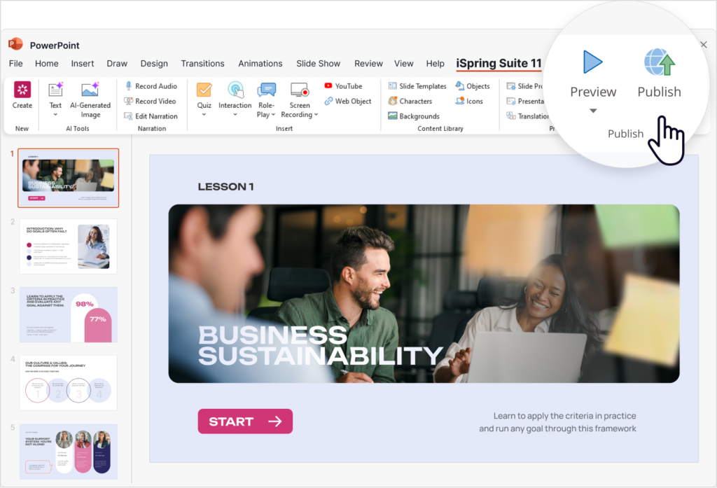 Publishing a PowerPoint course with iSpring Suite