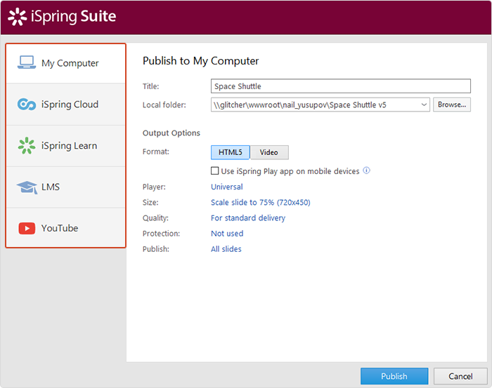 Publication de contenu dans iSpring Suite Comment publier du contenu dans iSpring Suite