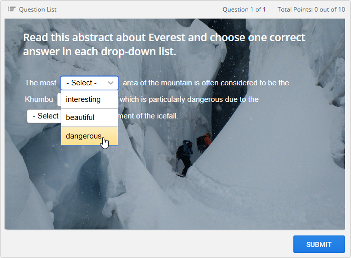 Select form Lists Quiz in iSpring Suite Select from Lists Question