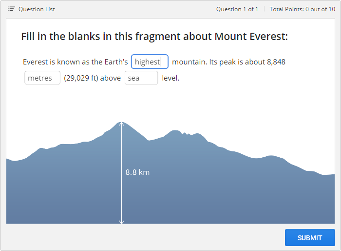 Fill in the Blanks Quiz in iSpring Suite Fill in the Blanks Question