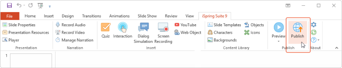 iSpring Suite ribbon MP4 to SCORM