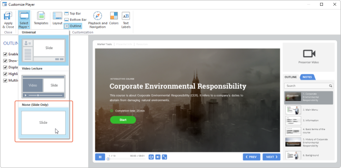 iSpring Suite customize player mp4 to SCORM format converter