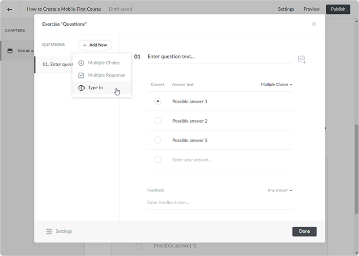 Knowledge check question template in iSpring Learn