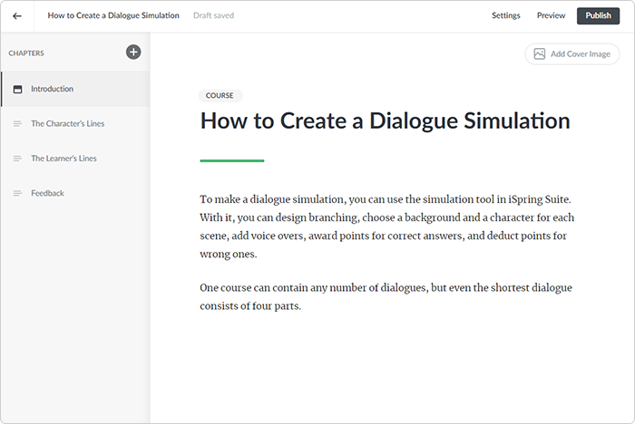 Course editor in iSpring Learn