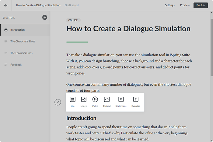 Adding images, videos, lists, and quotes in iSpring Learn
