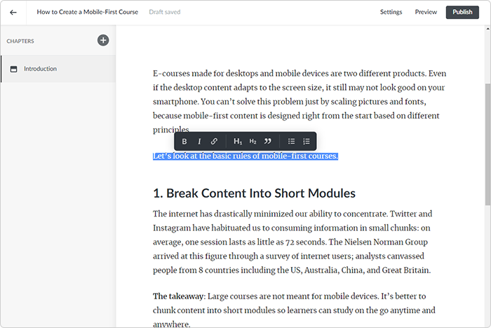 Formatting text in iSpring Learn