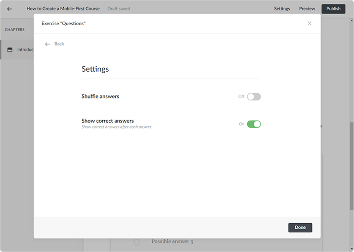 Shuffle answers option in iSpring Learn
