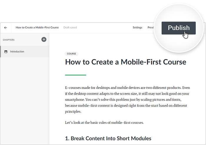 Publishing a course in iSpring Learn