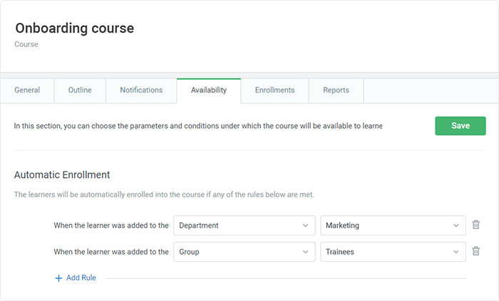 Rule constructor in iSpring Learn