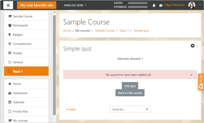 A new Moodle course is ready