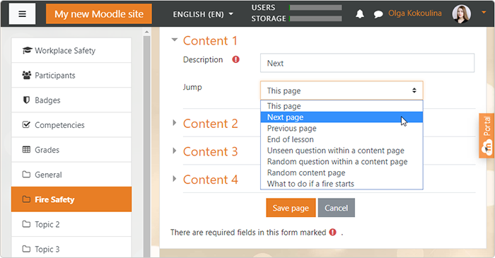 Adding more Content Pages for a Moodle lesson