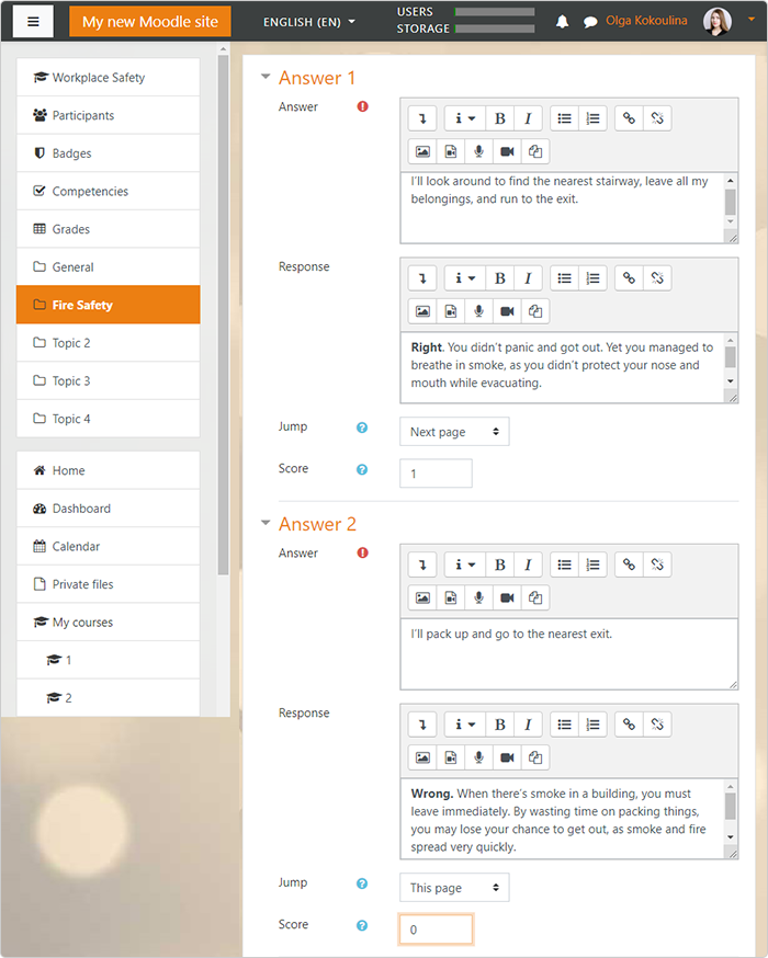 A sample Question page for a Moodle lesson