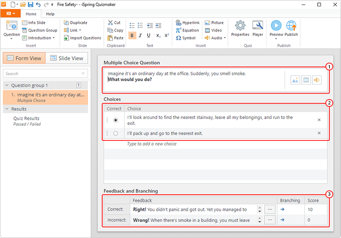 iSpring Quizmaker settings