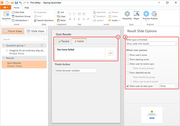 Set up Result Slide options