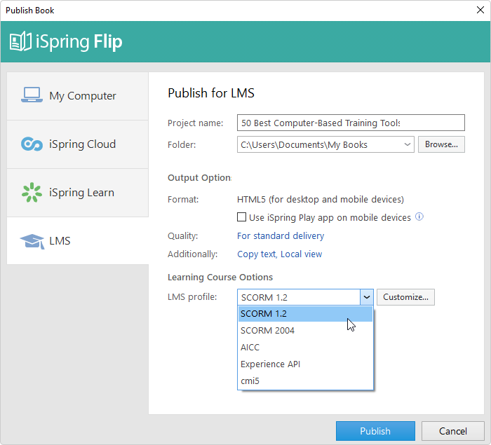 iSpring Suite learning course options iSpring Suite online course options