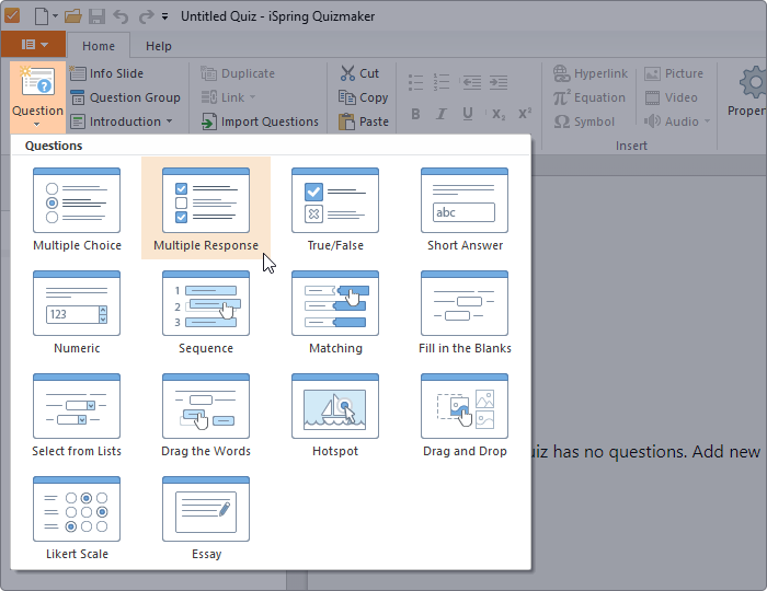 Question tab Question tab in iSpring Suite