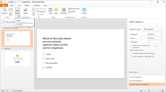 Insert tab Insert picture in iSpring Suite
