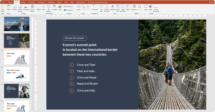 Creating the answer slide in PowerPoint