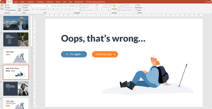 Creating the wrong answer slide in PowerPoint